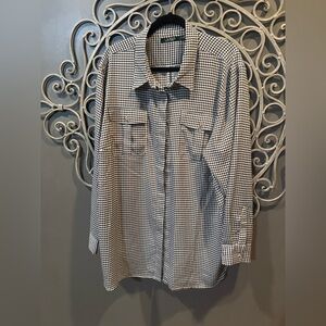 Women’s plus black white herringbone silky blue Ralph Lauren gold button sz 3x